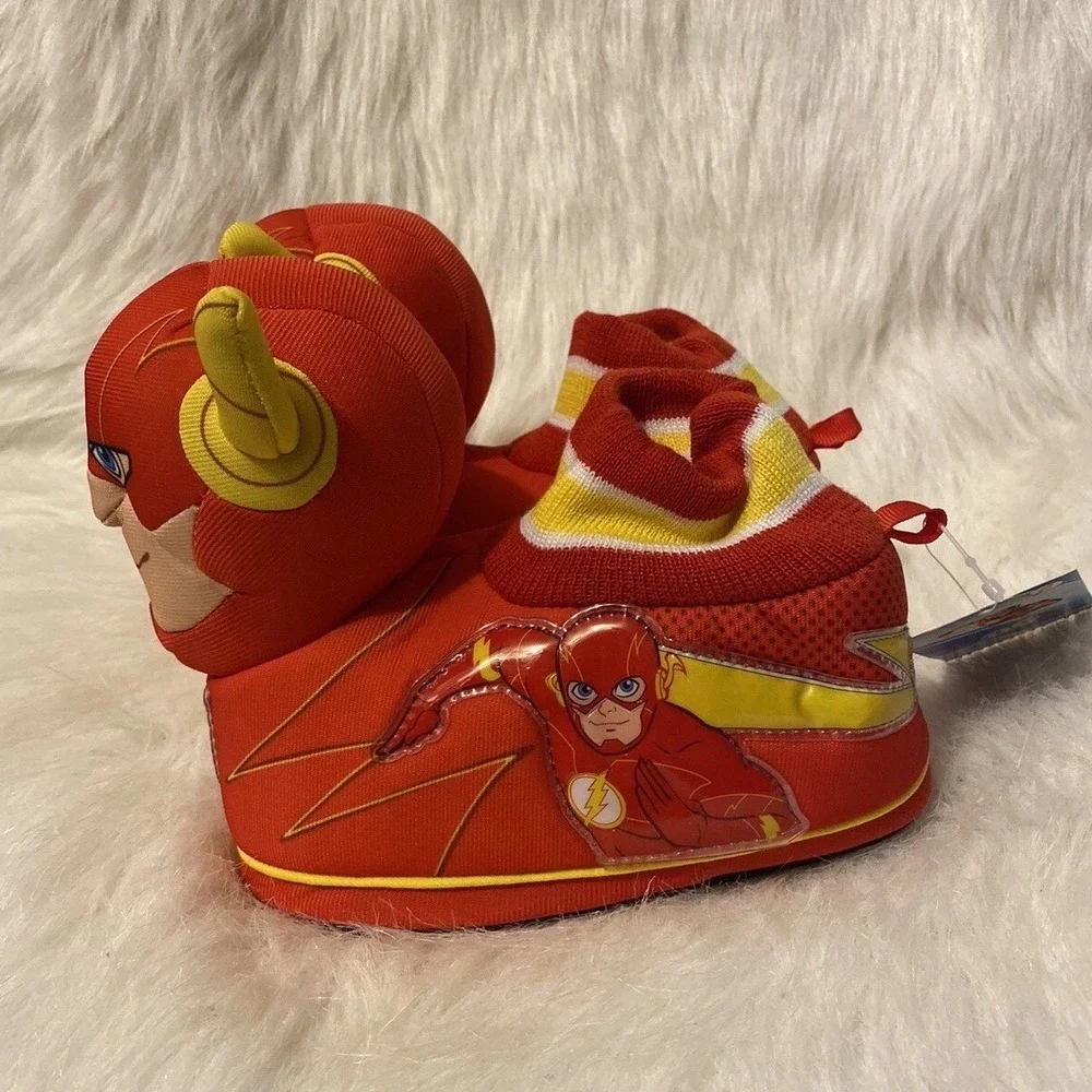 DC Flash Slippers Toddler Little Boys Size 7-8 Red Light Up Slip On Shoes Plush